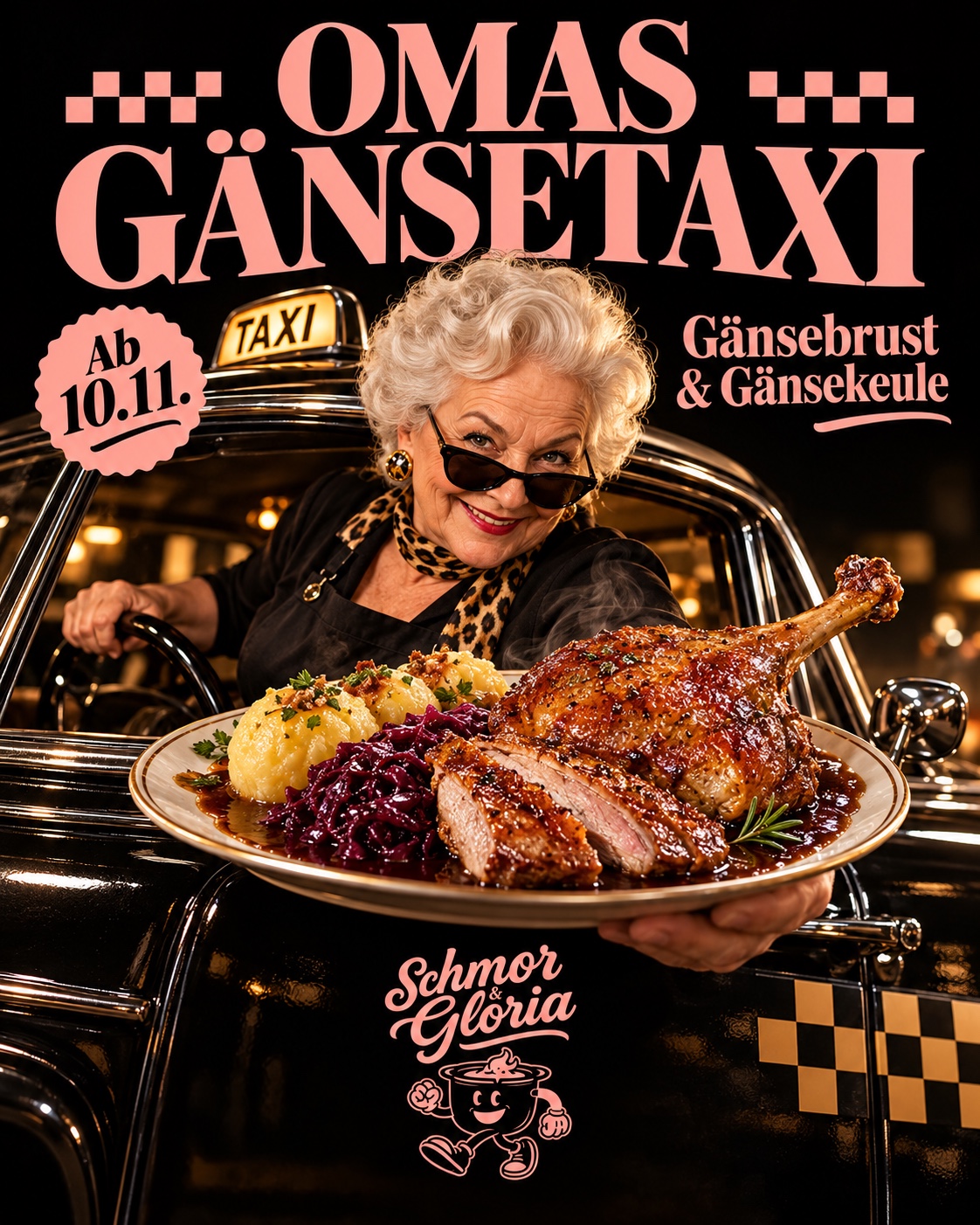 Omas Gänsetaxi mit Gänsebrust und Gänsekeule, ab 10. November.